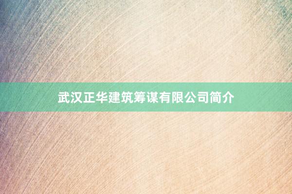 武汉正华建筑筹谋有限公司简介